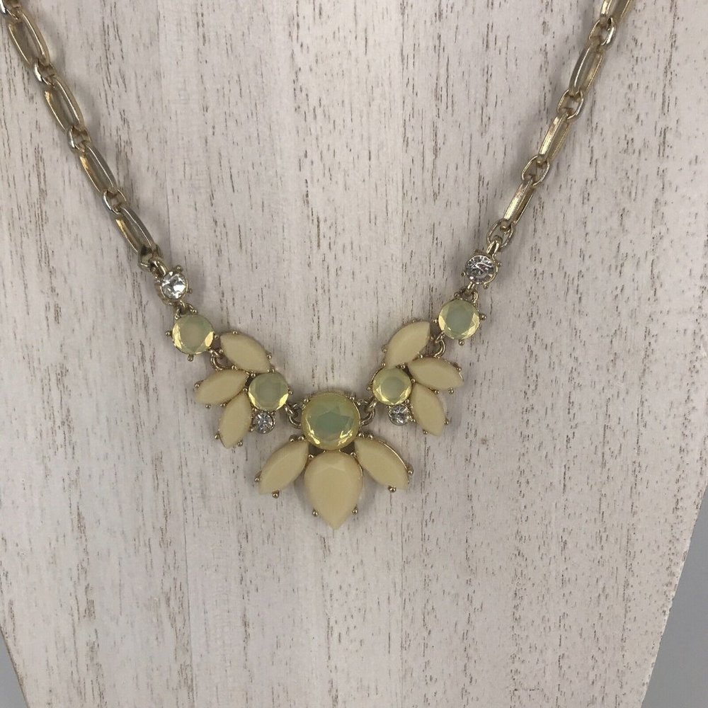 Ann Klein Neutral Beige  Gold Tone pale‎ Yellow Crystals Pendant 16"  Necklace